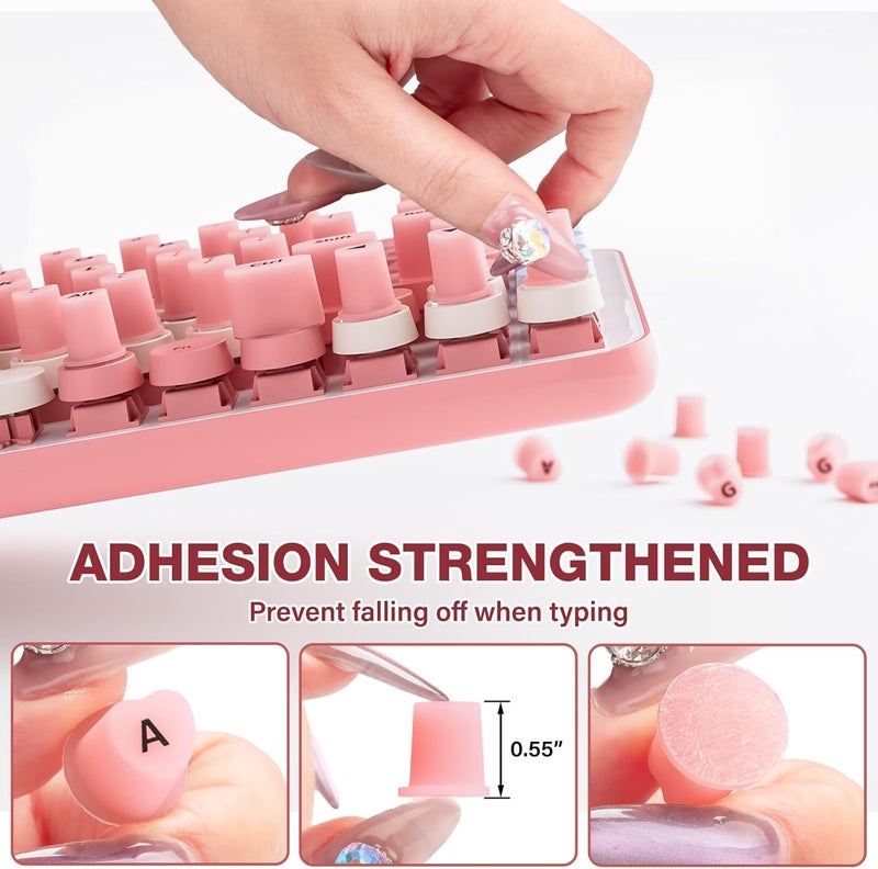 Udefineit 91PCS Long Nails Keyboard Stickers, Self-Adhesive Keyboard Bubbles for Long Nails Typing and Gaming, Heart-Shaped Silicone Keyboards Cover for Women Girls Nail Art PC Keyboards Caps - Pink - Image 3
